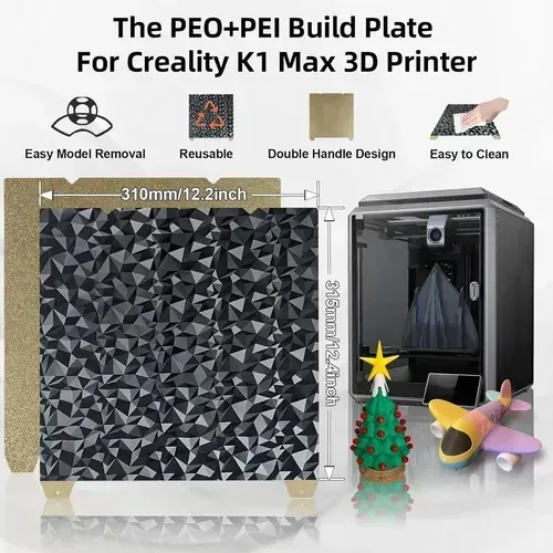 Placa Flexible Doble Cara PEO PEI IdeaFormer-3D de Acero para Impresoras 3D Creality K1 Max y Ender 3 V3 Plus (315×310 mm)