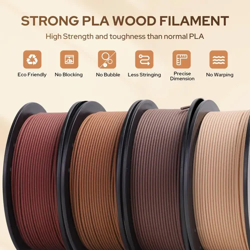 Paquete De Filamentos Semdon Wood Pla De 1,75 Mm, 250 G X 4