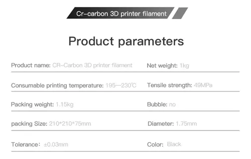Filamento Cr-pla Carbon 1.0kg 1.75mm Creality Original