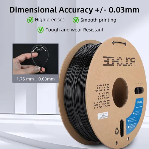 3dhojor – Filamento De Tpu (1,75 Mm, Flexible, 1 Kg), Color  Negro