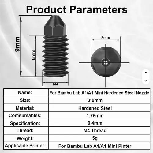 Nozzle Pico Boquilla Bambu Lab A1 A1 Mini Acero Endurecido