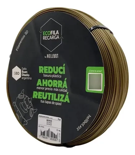 Filamento PLA Hellbot Ecofila Bronce 1kg 1.75mm Impresora 3D