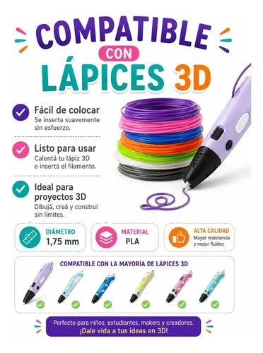 Repuesto Filamento Pla Lapiz 3d X100m 20 Colores
