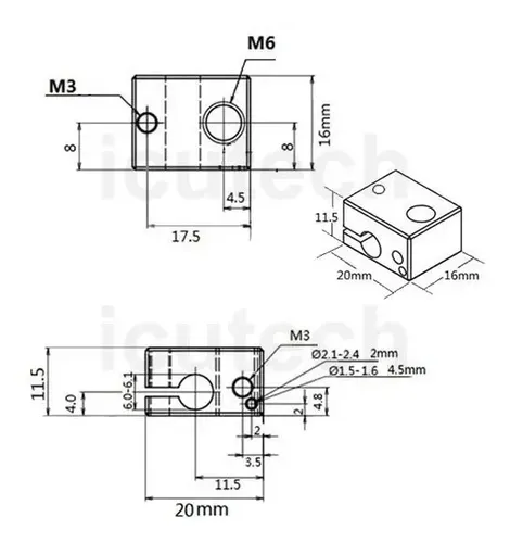 Bloque De Aluminio Tipo Hotend E3d V6 Impresora 3d Reprap