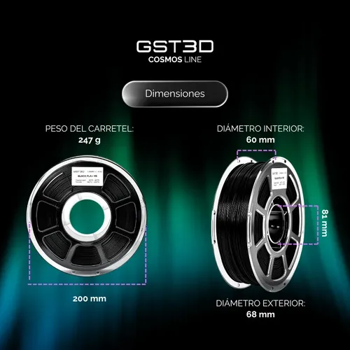 Filamento Pla+ High Speed Gst3d Cosmos 1kg 1.75mm Gris