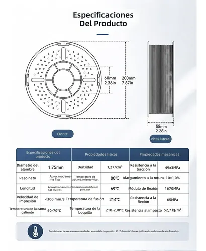 Filamento Pla-cf Fibra De Carbono 1.75mm 1kg Impresión 3d