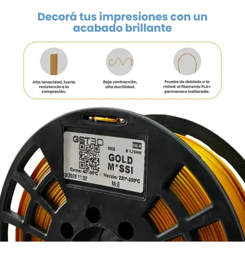 Filamento Pla+ Silk Mssi Gst3d 1.75mm 1 Kg Impresión 3d Mssi