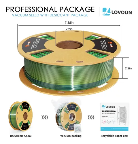 Filamento Pla Lovoon 1.75mm 1kg, Verde Negro, 3d Gradient Silk Black/green