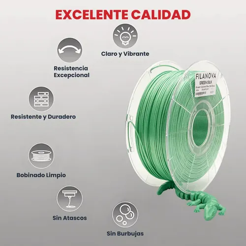 Filamento Silk Pla+ Impresión 3d High Speed Filanova X 1kg Color Green