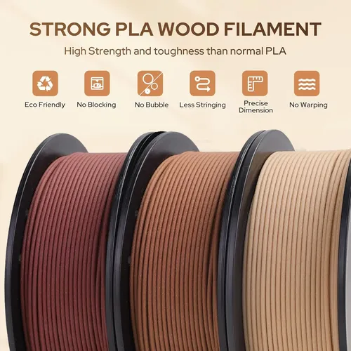 Paquete De Filamentos Wood Pla Para Impresora 3d, 1,75 Mm, 3