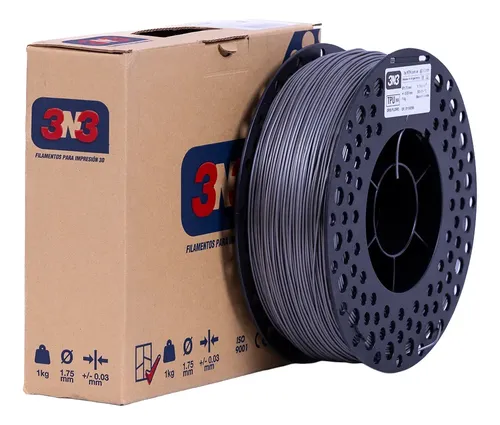 Filamento 3d 3n3 Tpu 1.75mm 1kg Flex Flexible Impresora 3d Gris
