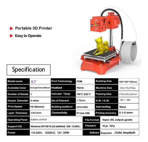 Impresora 3d Para Niños Eu Plug Mini Escritorio Naranja