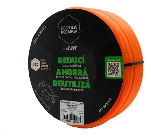 Filamento Pla Hellbot Ecofila Recarga 1kg Sin Spool 1.75mm Color Naranja Fluo Uv
