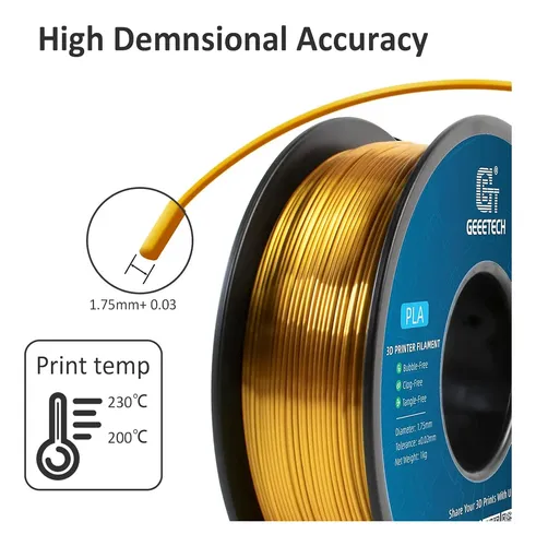 Geeetech Silk Pla Filamento 1.75mm Para Impresora 3d, Metal-