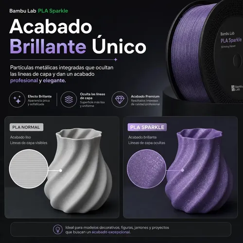 Filamento Bambu Lab Pla Sparkle 1kg – 1.75mm Impresion 3d Color Gris
