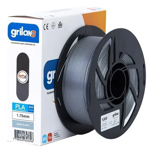 Filamento PLA Gris Plata Grilon3 1.75mm 1kg Impresión 3D