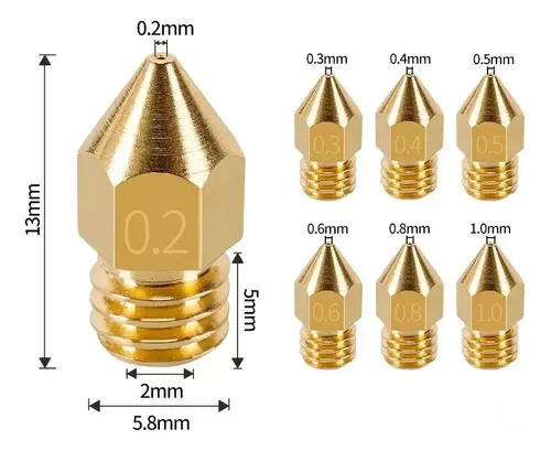 Kit X 5 Nozzle Pico 1.75 Mk8 Hotend Bronce Para Ender 3 Cr10