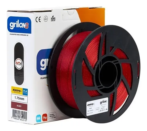 Filamento 3D PLA Grilon3 1.75mm Rojo Roby 1kg Astra Glitter