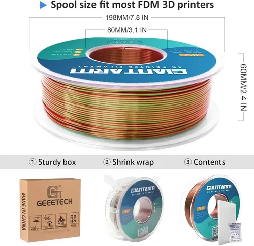 Filamento Pla Para Impresora 3d, Seda Brillante, Rojo Y Verd