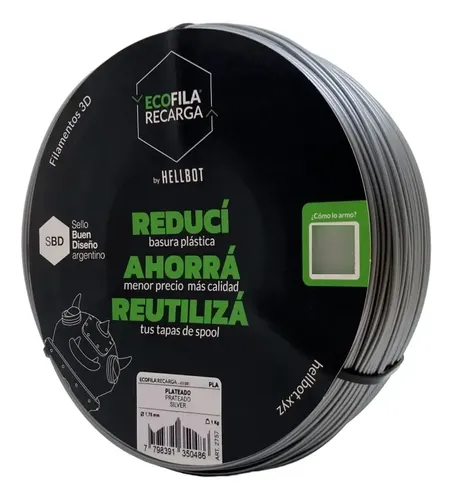 Filamento Hellbot PLA 1kg Plateado 1.75mm Impresora 3D