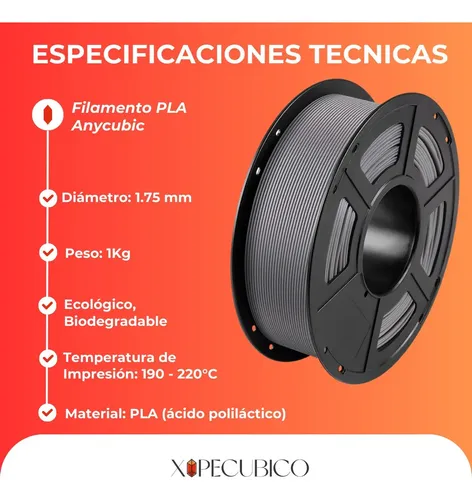Filamento Pla Anycubic 1kg Alta Calidad Y Precisión 1.75mm Color Gris